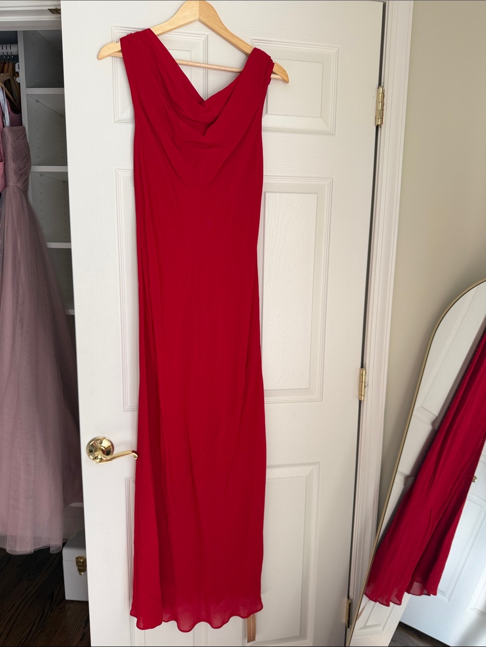 Reformation Red Cowl Neck Maxi Dress